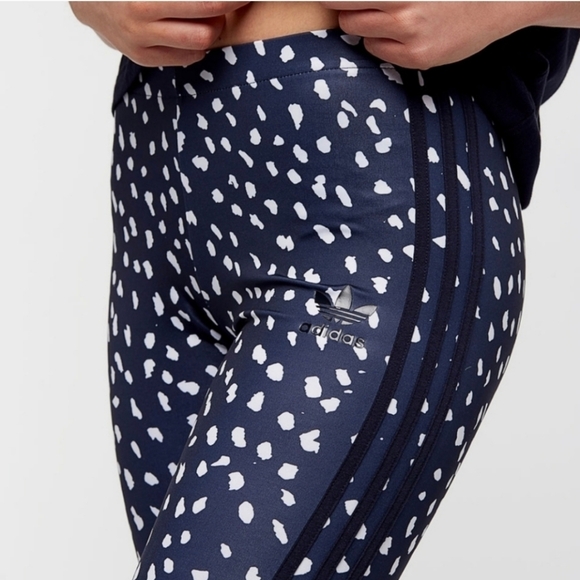 Adidas Originals Navy Blue High Rise 3 Striped Dot Printed Tight Leggings - Picture 3 of 12